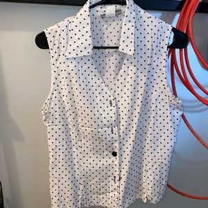White and black polka dots button up summer shirt